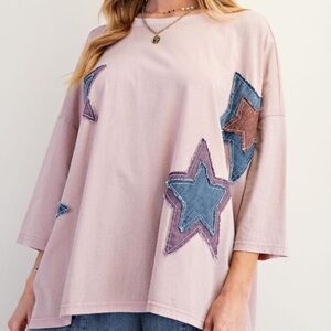Easel Pink Star Patch Women's Top
